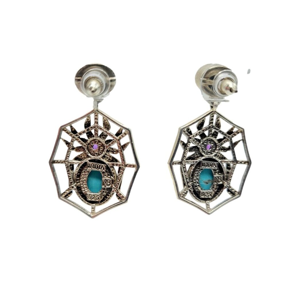 Nicky Butler Spider Earrings Turquoise & Amethyst Gemstone .925 Sterling SIlver - Picture 4 of 6
